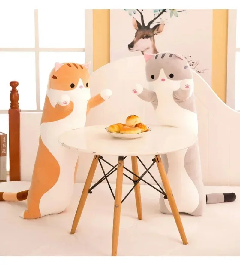 Long Cat Plush Body Pillow Creative Cute Animal Stuffed Cushion Soft Sofa Decorative Throw Pillow Large Sleeping Cushion Decor