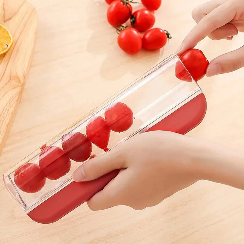 Non Stick Tomato Slicer Grape Cherry Cutter Manual Fruit Vegetable Dicer Rust Proof Blades Easy Clean Salad Prep Kitchen Gadget
