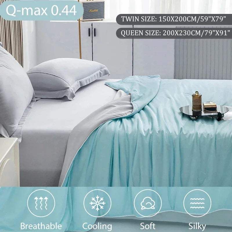 Cooling Blanket for Bed Silky Air Condition Comforter Lightweight Cooled Summer Quilt with Double Side Cold & Cooling Fabric