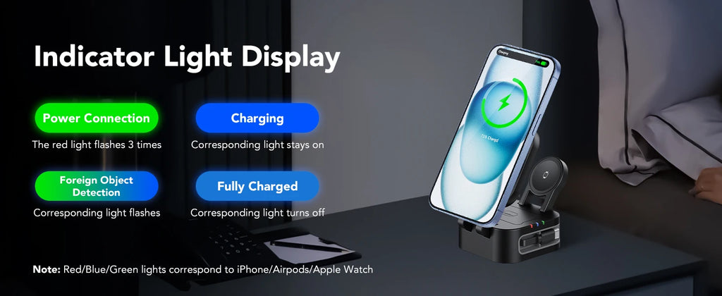 Magnetic 3 in 1 Wireless Charger Station With Extension Cords for iPhone 17 16 15 14 13 12 iWatch 11-2 Airpods Pro Fast Charging