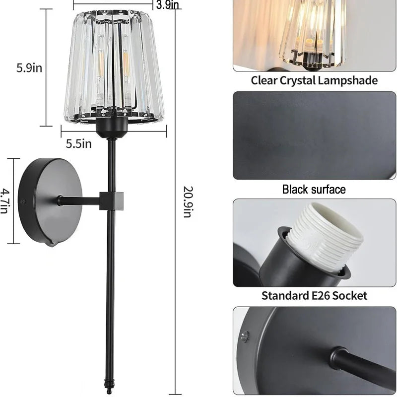 Nordic Crystal Wall Lamp 1/2pcs Gold Black Silver RGB Remote Control Dimmable Rechargeable Wireless Living Room Bedroom Lighting