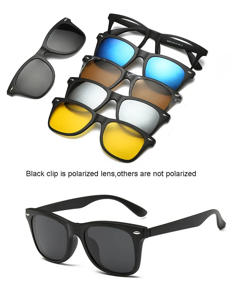 HJYFINO 5 lenes Magnet Sunglasses Clip Mirrored Clip on Sunglasses clip on glasses Polarization Clip Custom Prescription Myopia
