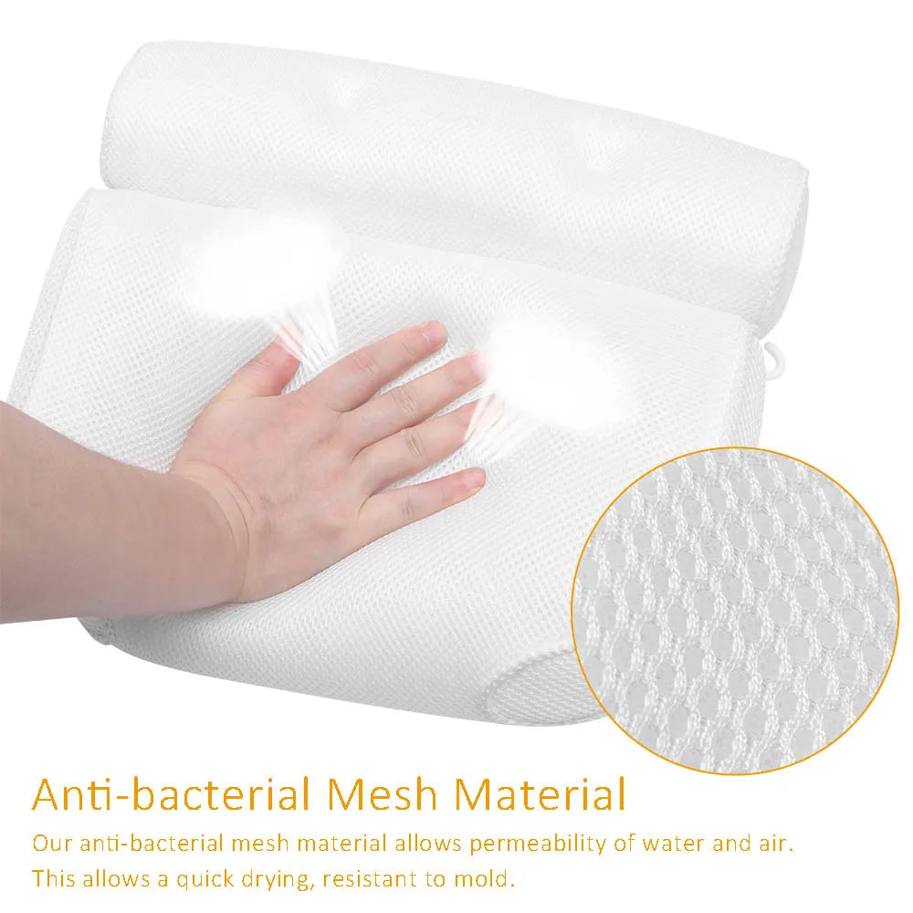 3D Mesh Massage Machine Washable Bath Pillow Bathtub Sucker Back Cushion