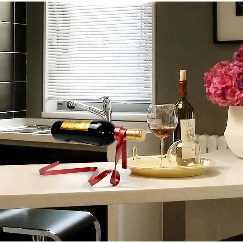 New Metal Ribbon Shaped Suspended Balanced Wine Bottle Rack Wine Display Rack Exquisite Durable Party Banquet Desktop Decoration