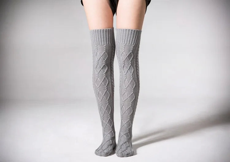 Winter Women Knee Socks Ladies Thigh High Stockings Girls Warm Sexy House Floor Long Stocking Knitting Wool Over Knee Stocking