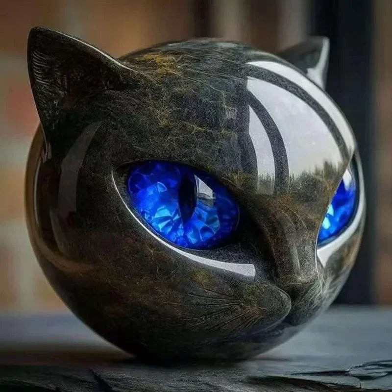Black Cat Stone Figurine Resin Cat Head Healing Stone Marble Texture Cat Stone Keepsake Gift Home Office Desktop Decoration 2025