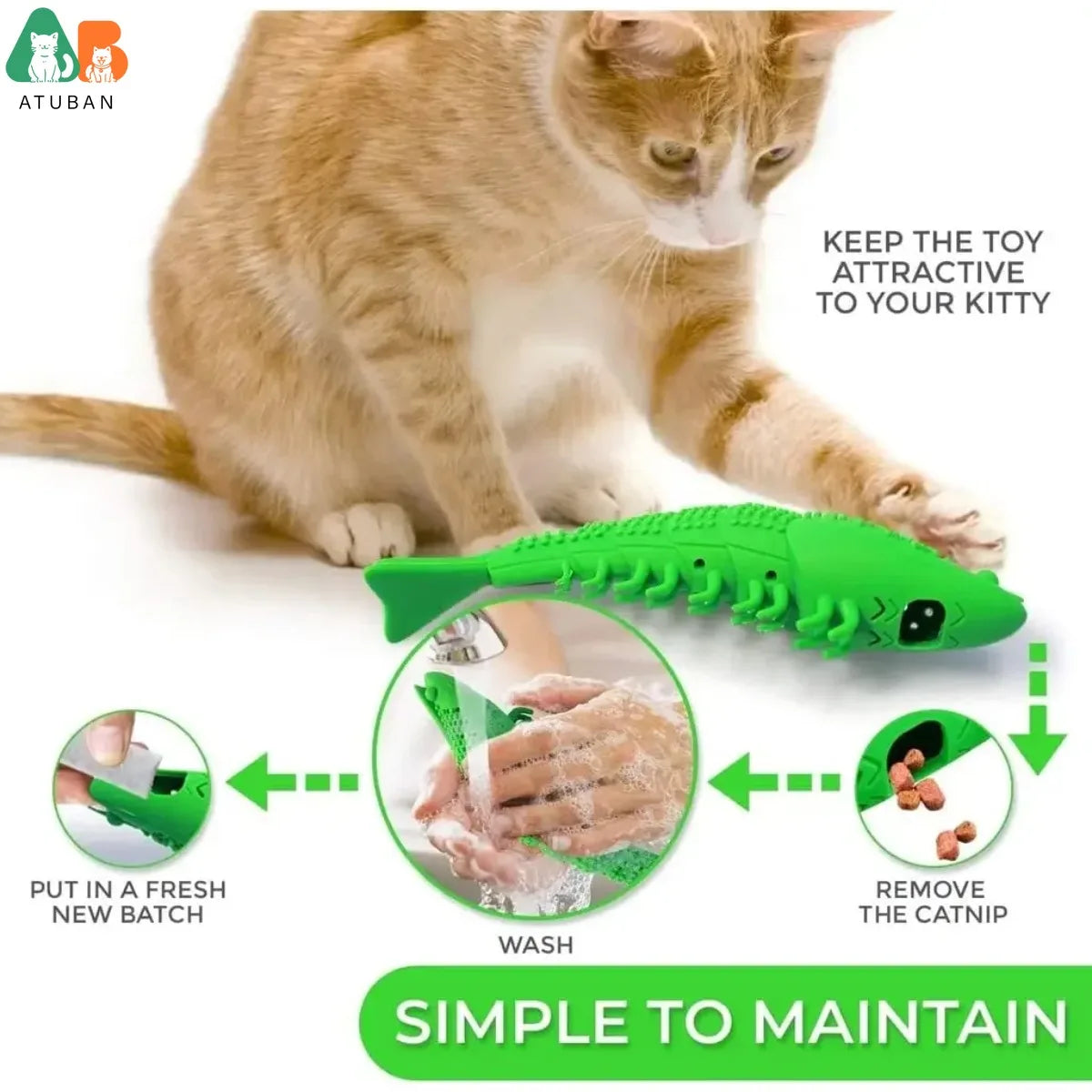 ATUBAN Cat Toothbrush Toy-Durable Hard Rubber - Cat Dental Care, Cat Interactive Toothbrush Chew Toy cat treat toy