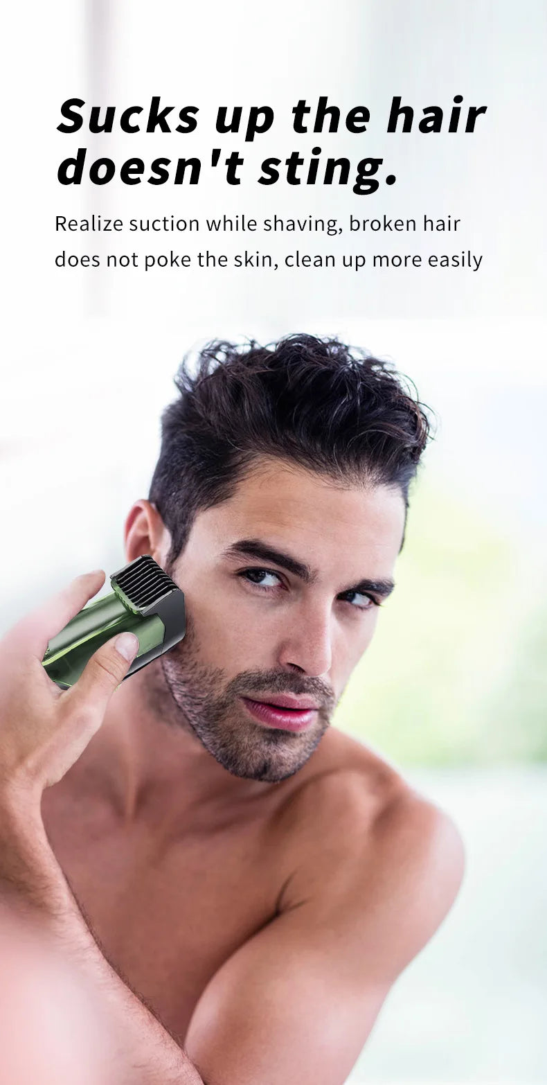 Vacuum Body Hair Trimmer for Men, Mustache Trimmer with 20 Length and Styles Adjustable, Built-in Vacuum Trimmer for Mustache