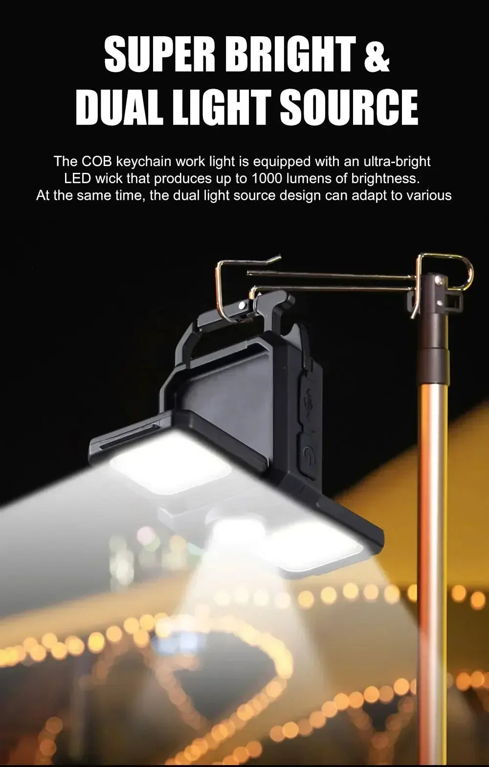 Bright COB Keychain Flashlight,Rechargeable Mini Work Light Magnetic Portable Pocket Lamp for Camping Fishing Hiking Emergency