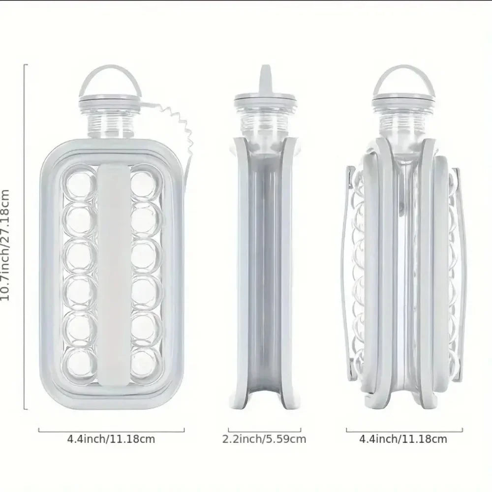 Portable 2in1 Folding Ice Maker Water Bottle with Creative Ice Cube Mold Ice Hockey Lattice Kitchen Bar Gadgets Ice Making Tool
