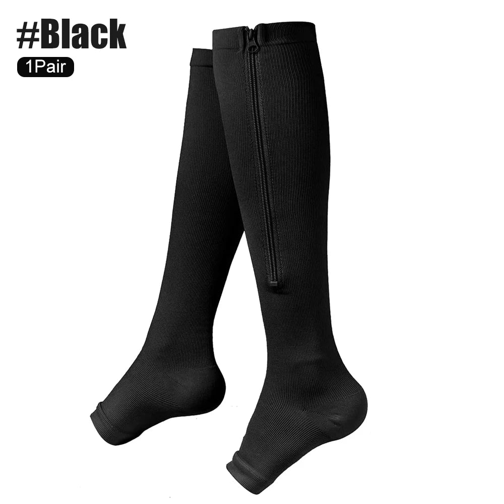 Zipper Compression Socks,15-20 mmHg Knee High Compression Socks for Men Women,Close Toe Support Socks for Varicose Veins,Edema