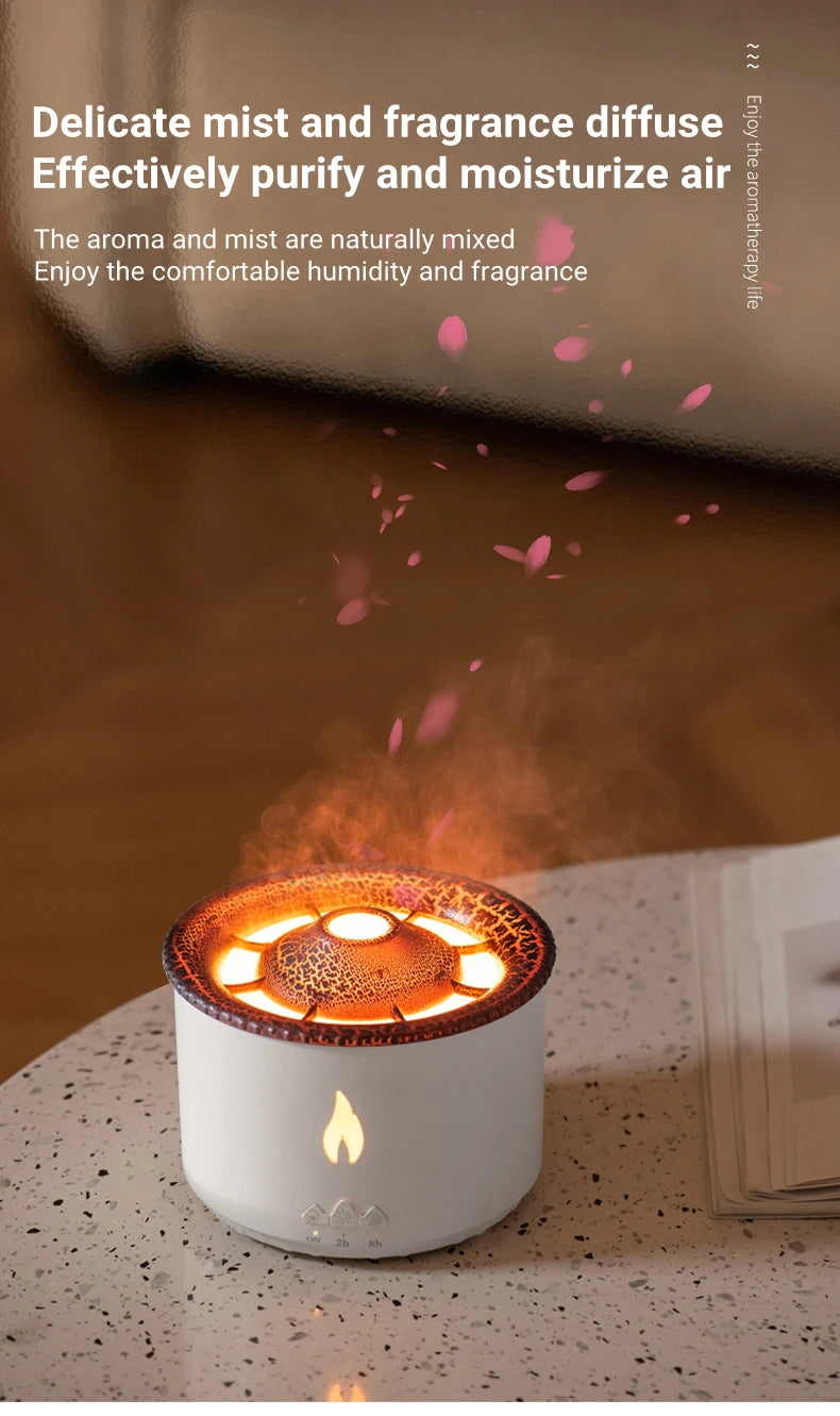 Office Home Desktop Air Humidifier Electric Aroma Essential Oil Diffuser with Flame Lamp Volcano Eruption Fragrance Machine