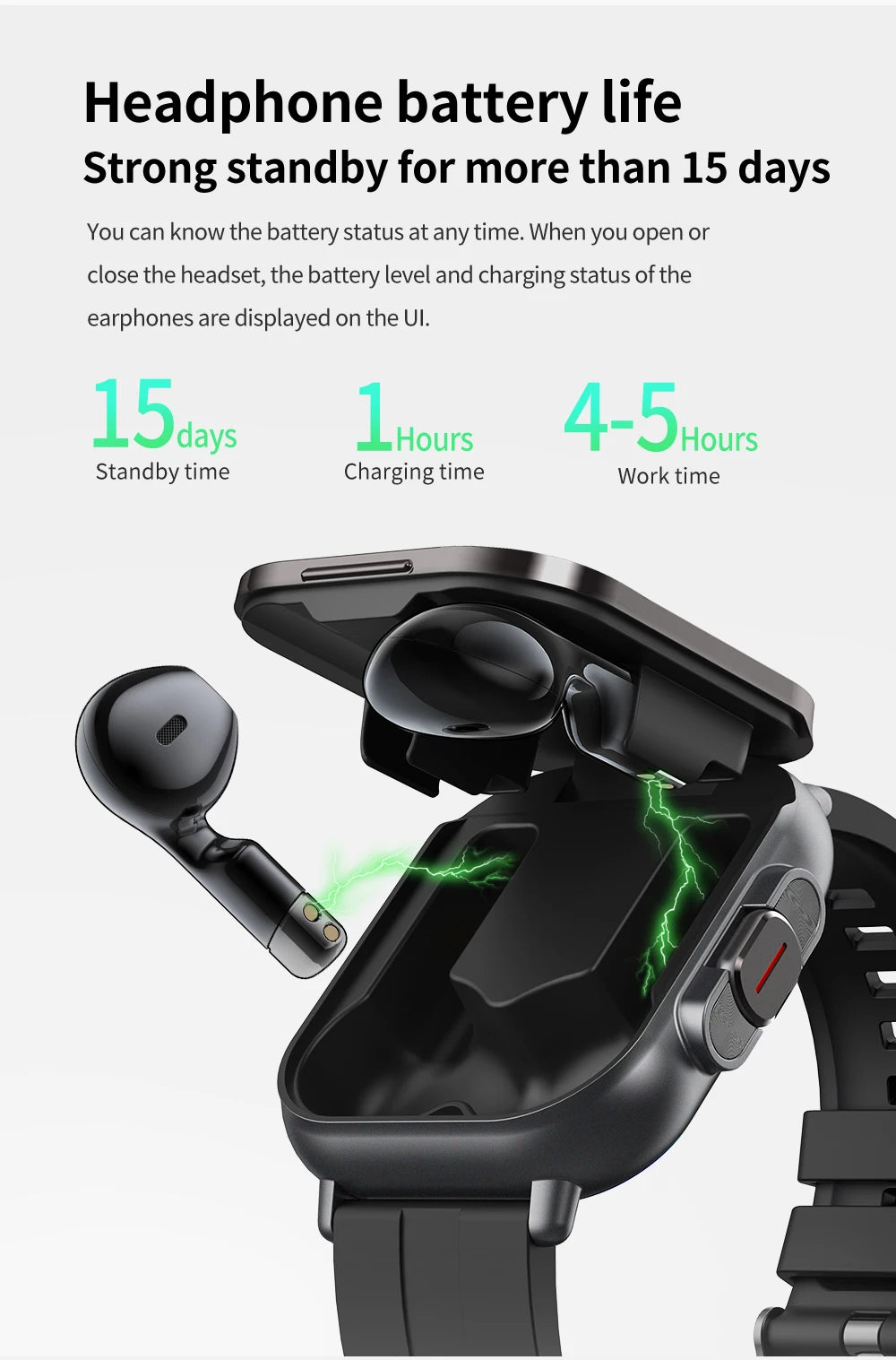2026 New Smartwatch TWS Earphone 2.01' Bluetooth Call Heart Rate Monitor Sport Fitness Tracker 2 in 1 Smart Watch Headset