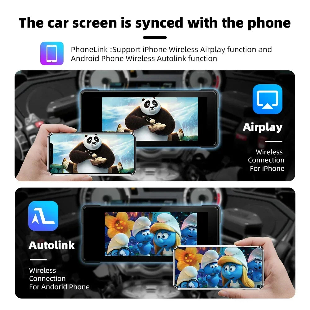 Srnubi 7 Inch Motorcycle Portable Navigation GPS Wireless Carplay Android Auto IP67 Waterproof Motorcycle Touch Screen Display