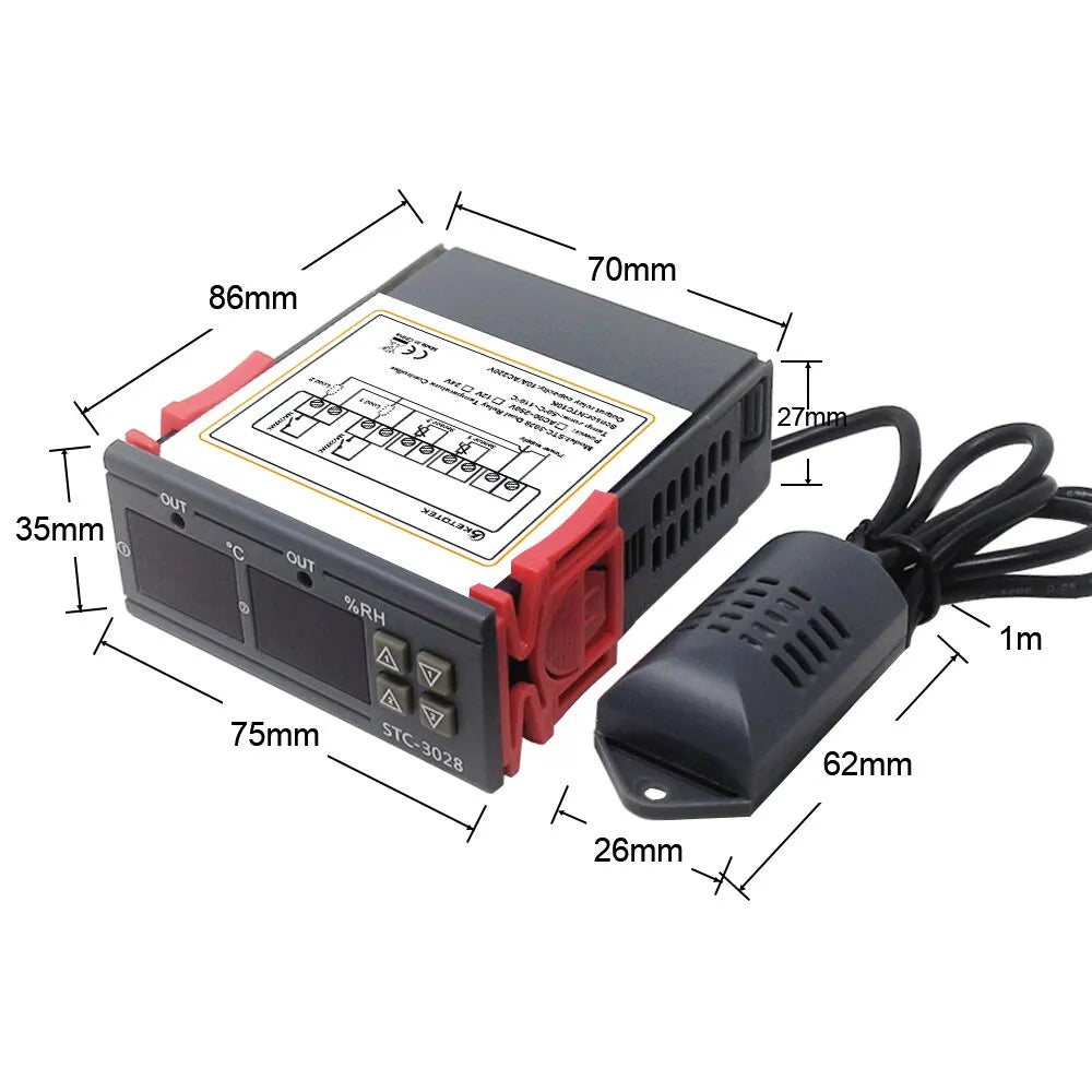 Digital Thermostat Hygrostat Temperature Humidity Control STC 3028 AC 110V 220V DC 12V Hygrometer Incubator Controller