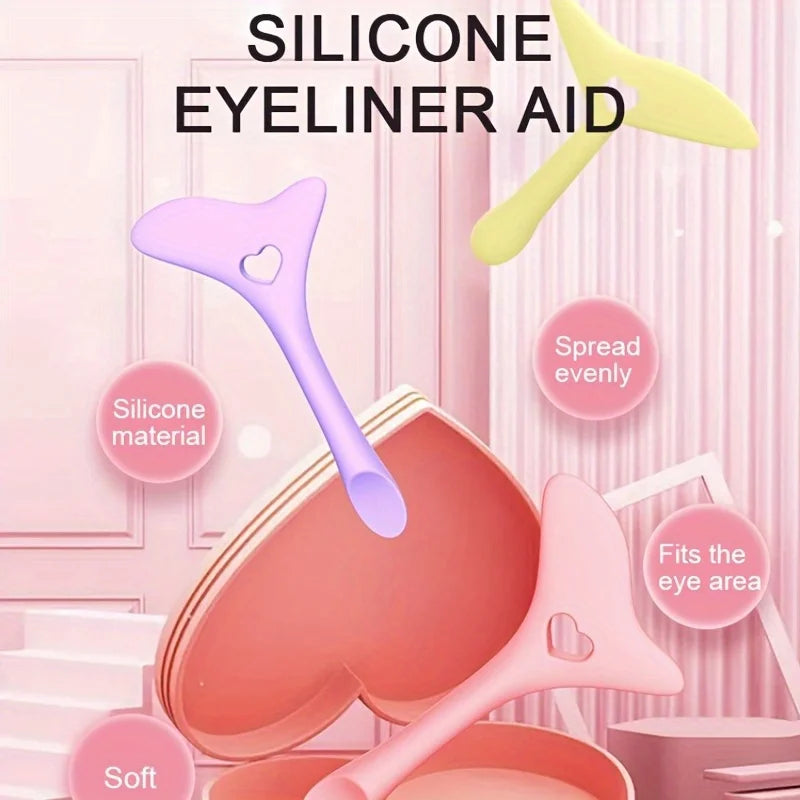 1pc Pink Silicone Makeup Stencil Tool  Multi-Functional Eyeliner Lipstick Guide  Heart-Shaped Winged Eyeliner Template  Eas