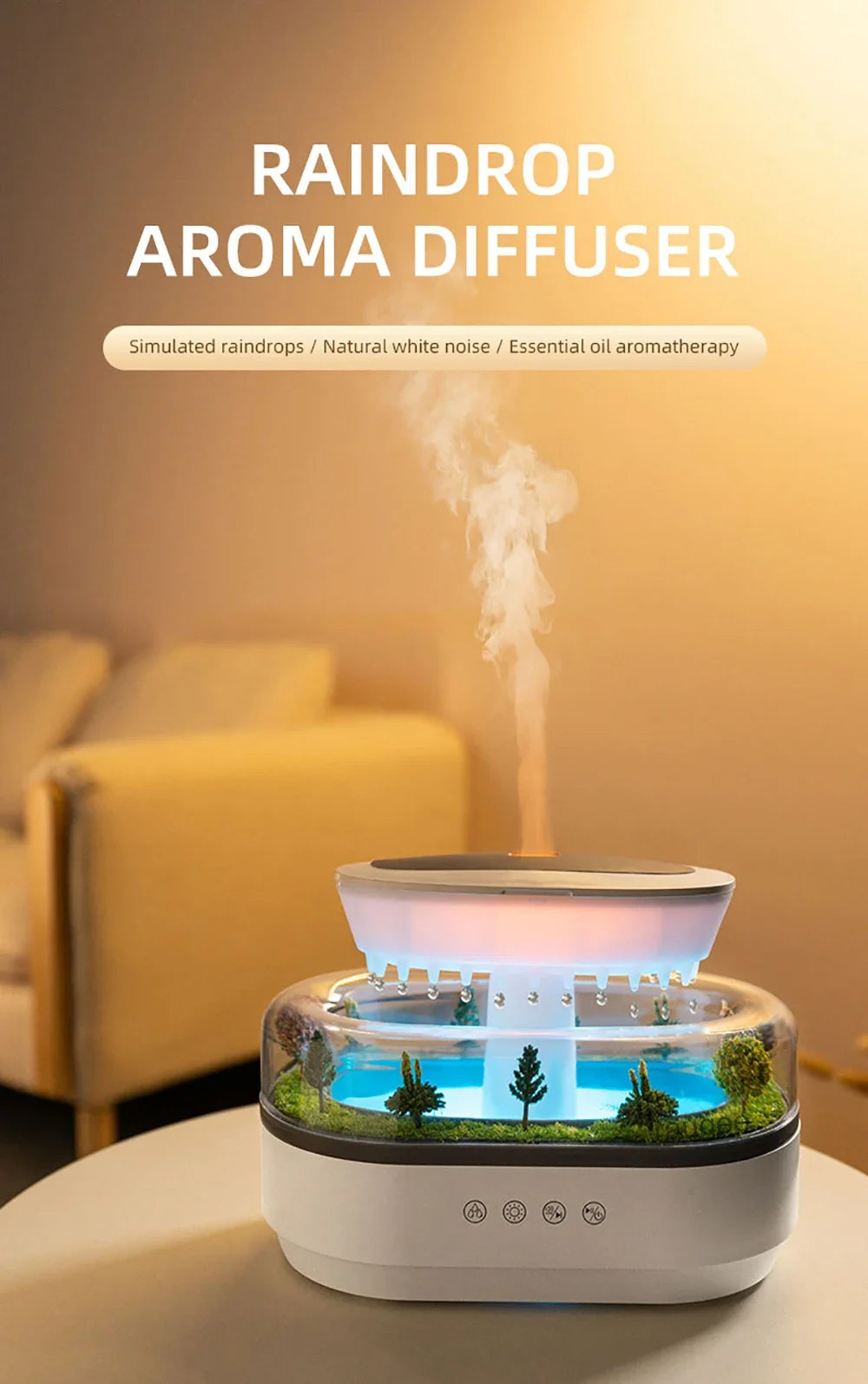 New Raindrop Air Humidifier Aroma Humidifier Colorful Atmosphere Light White Noise Music Essemtial Home Oil Fragrance Diffuser