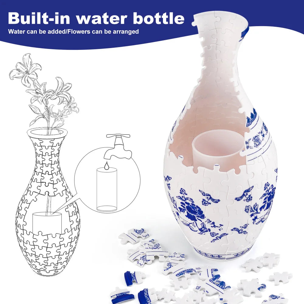 3D Puzzle Vase Home Decoration Christmas Gifts DIY Chinese Vase for Bouquet Flowers Creative Handmade Flower Vase Puzzle Toys
