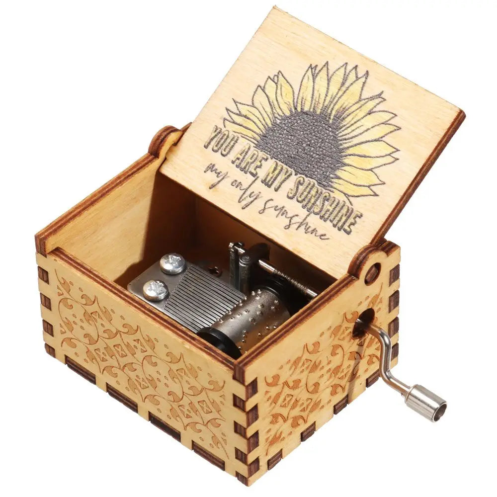 Vintage Engraving Wooden Music Box Hand-cranked Music Box Can't Help Falling in Love Music Box Wife Birthday Valentines Day Gift