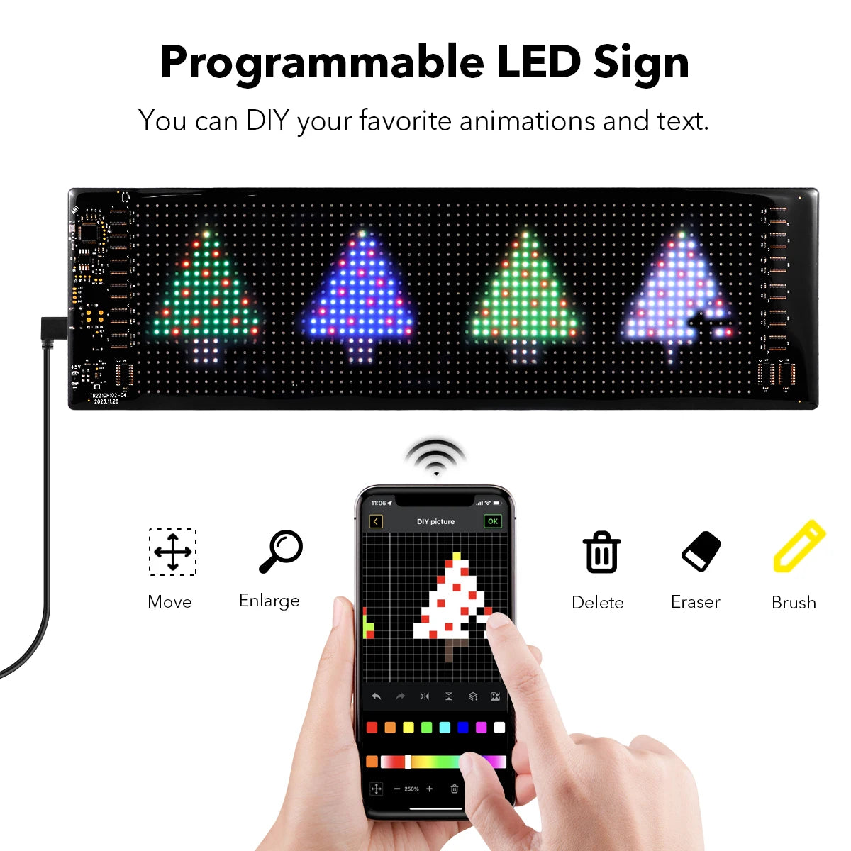Car Decor Advertising Logo Lights Outdoor LED Matrix Pixel Scrolling Screen DIY Customize Patterns,Animations,Text Warning Light