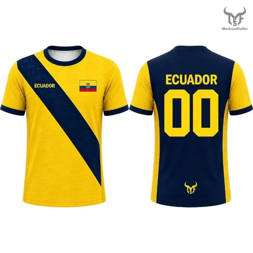 New Ecuador Flag Printed T-Shirt Men's and Women's Fashion Crew Neck Sports Jersey Loose Summer Quick Dry Soccer Training Tops