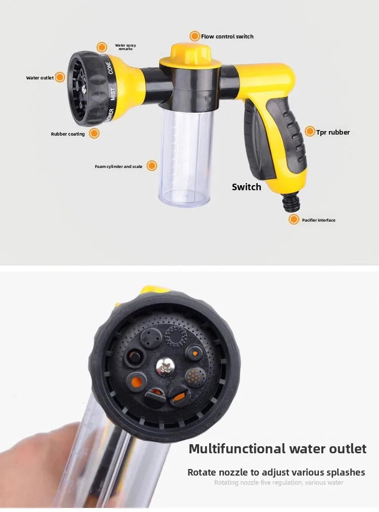 Multifunctional  Adjustable Mode Water Guns Nozzle Hose Washer Garten Watering Jet Sprayer with Foam Container Fertilizer Tools