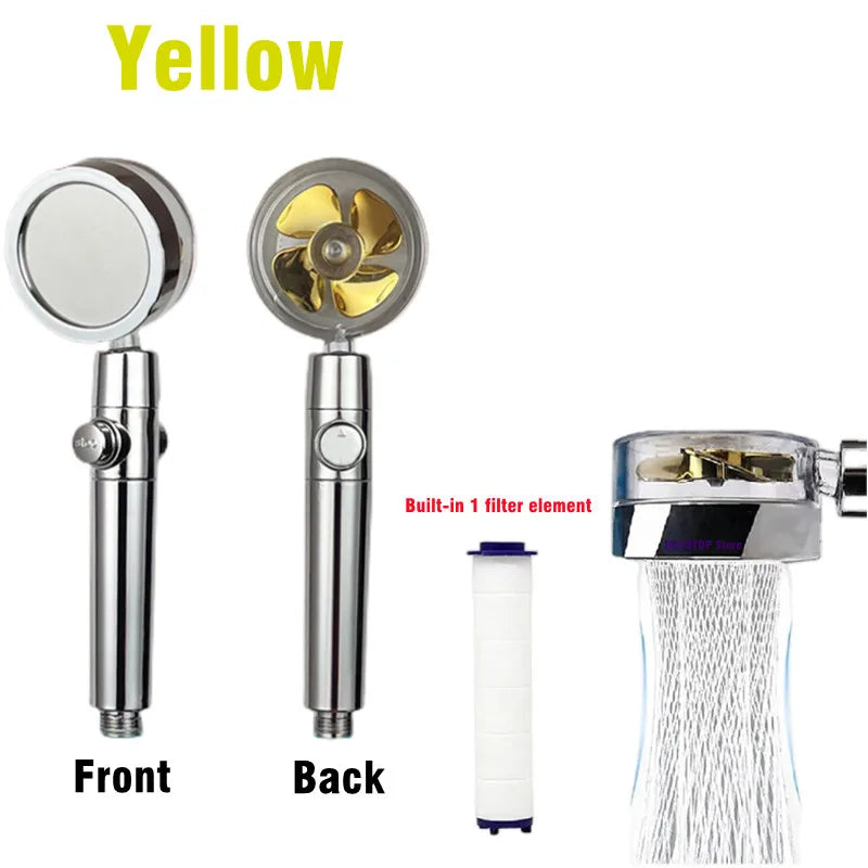 High Pressure Turbo Fan Shower Head 360° Swivel Water Saving Propeller Flow Showerhead with Filter Rainfall Bathroom Accessories