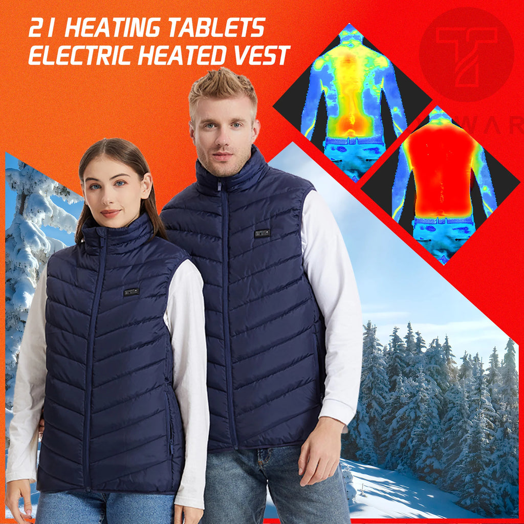 TODWARM Heating Vest Blue Men's Jacket Heated Winter Women's Heated Jacket Thermal Vest Warmer Outdoor Sports Jacket