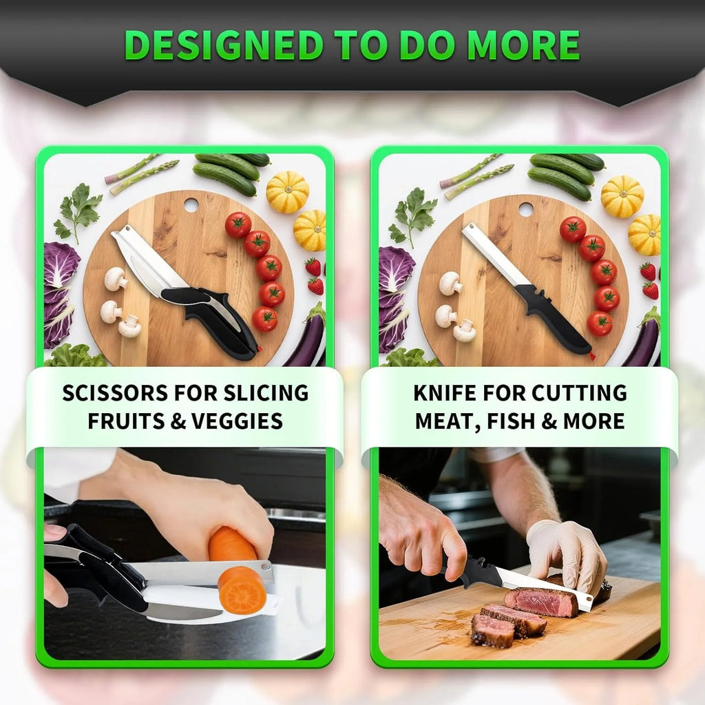 Food Cutter Scissor with Built-in Cutting Board for Vegetables Fruit Food Slicer Poultry Chopper Stainless Steel Kitchen Chopper