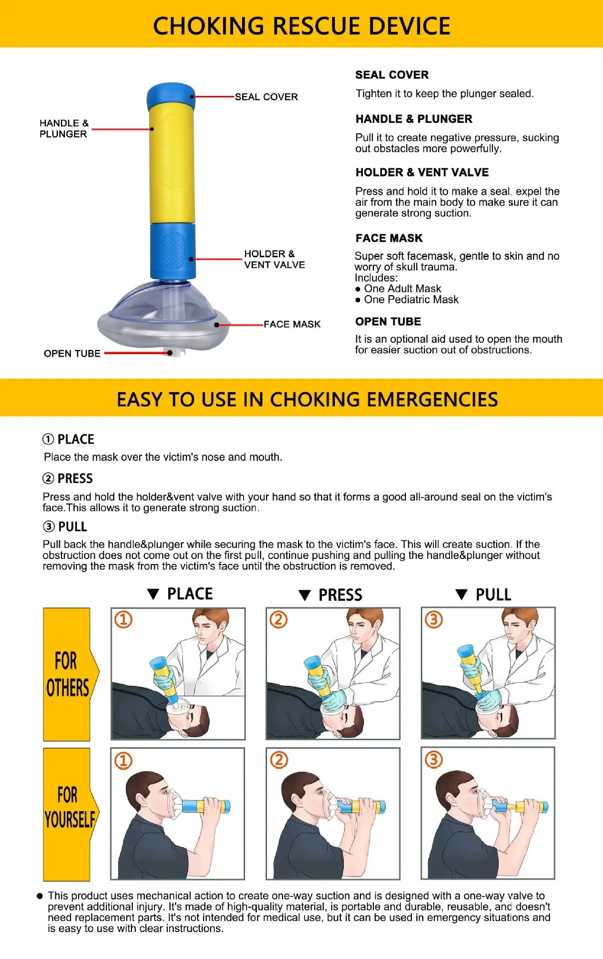 Anti Choking Device Life Saving Suction Emergency Anti Asphyxia CPR Training Mask First Aid Kit Adults & Children Home Rescue