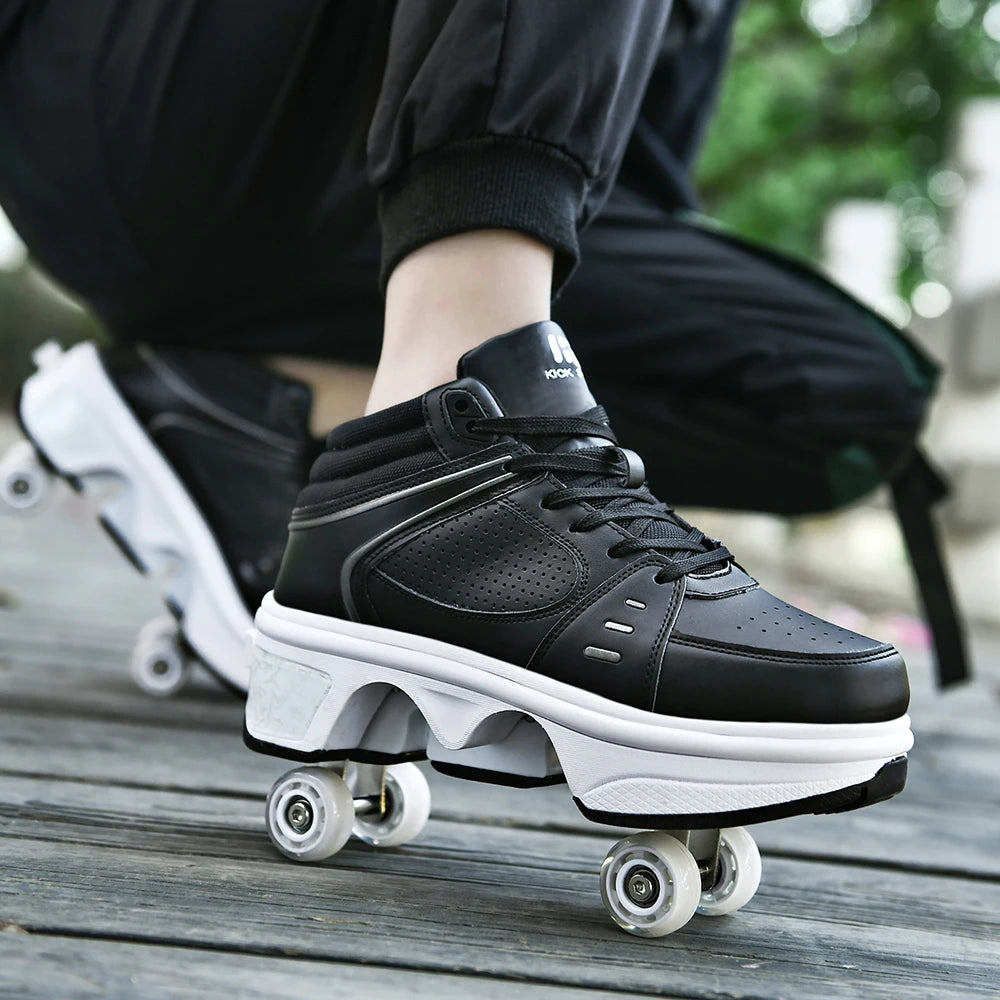 Unisex Four-Wheel Roller Skate Shoes Casual Deformation Parkour Sneakers Kids Skates Stage personalized Sport Roller Skate Shoes