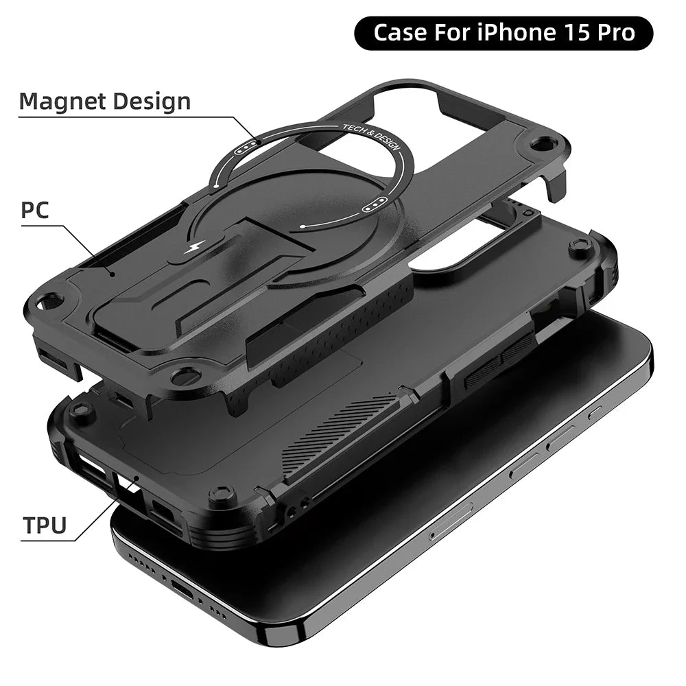 For Magsafe Stand Invisible Phone Case for IPhone 17 16 15 14 11 13 12 Pro Max Plus Wireless Charging Hard Anti-fall Cover