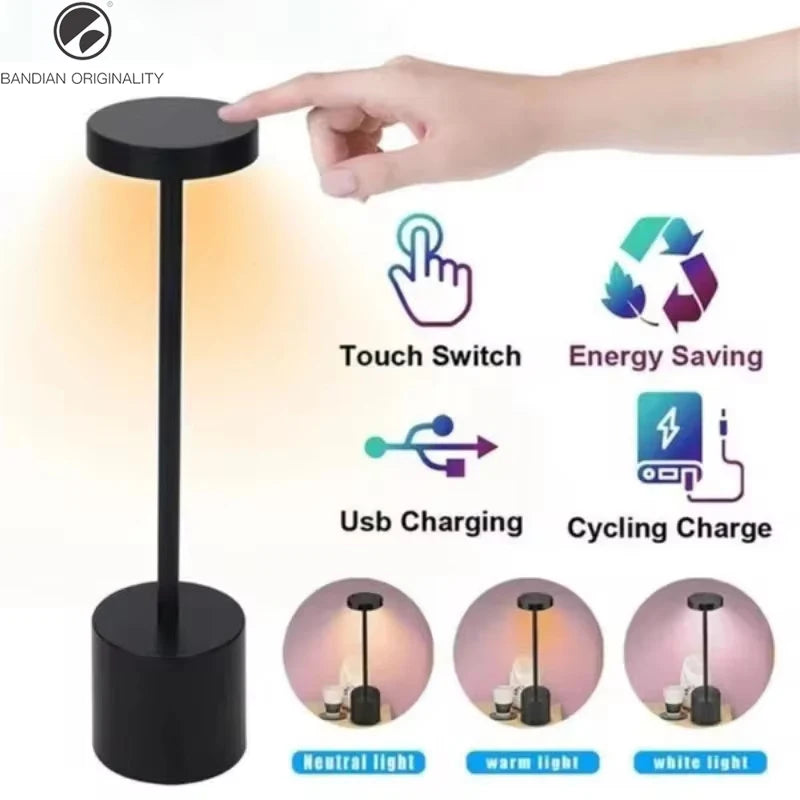 Classic Table Lamp USB Rechargeable Night Light Stepless Dimming Touch Desk Lamp 3 Colors Bedside Lamp Hotel Bar Decoration