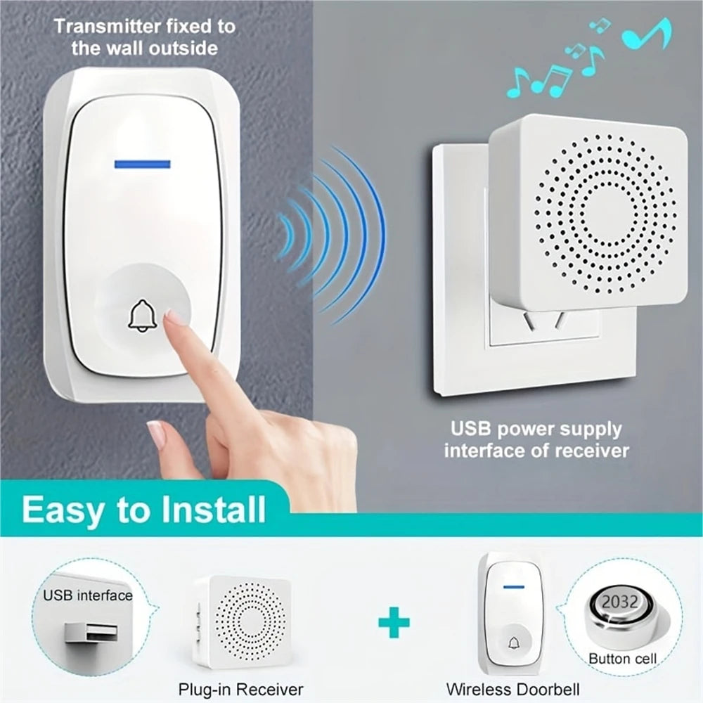 USB Wireless Doorbell Smart Welcome Door Bell Three-speed volume 38 Songs Melodies Doorbell For Home Bed Call Emergent Call