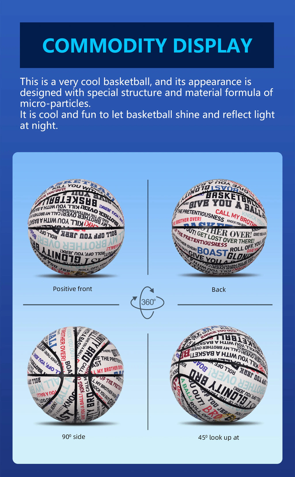 Glow Basketball For Boy Girl Gifts,High Quality Composite Leather Standard Size 6&7 Outdoor Street Luminous Blue Balls Night Use