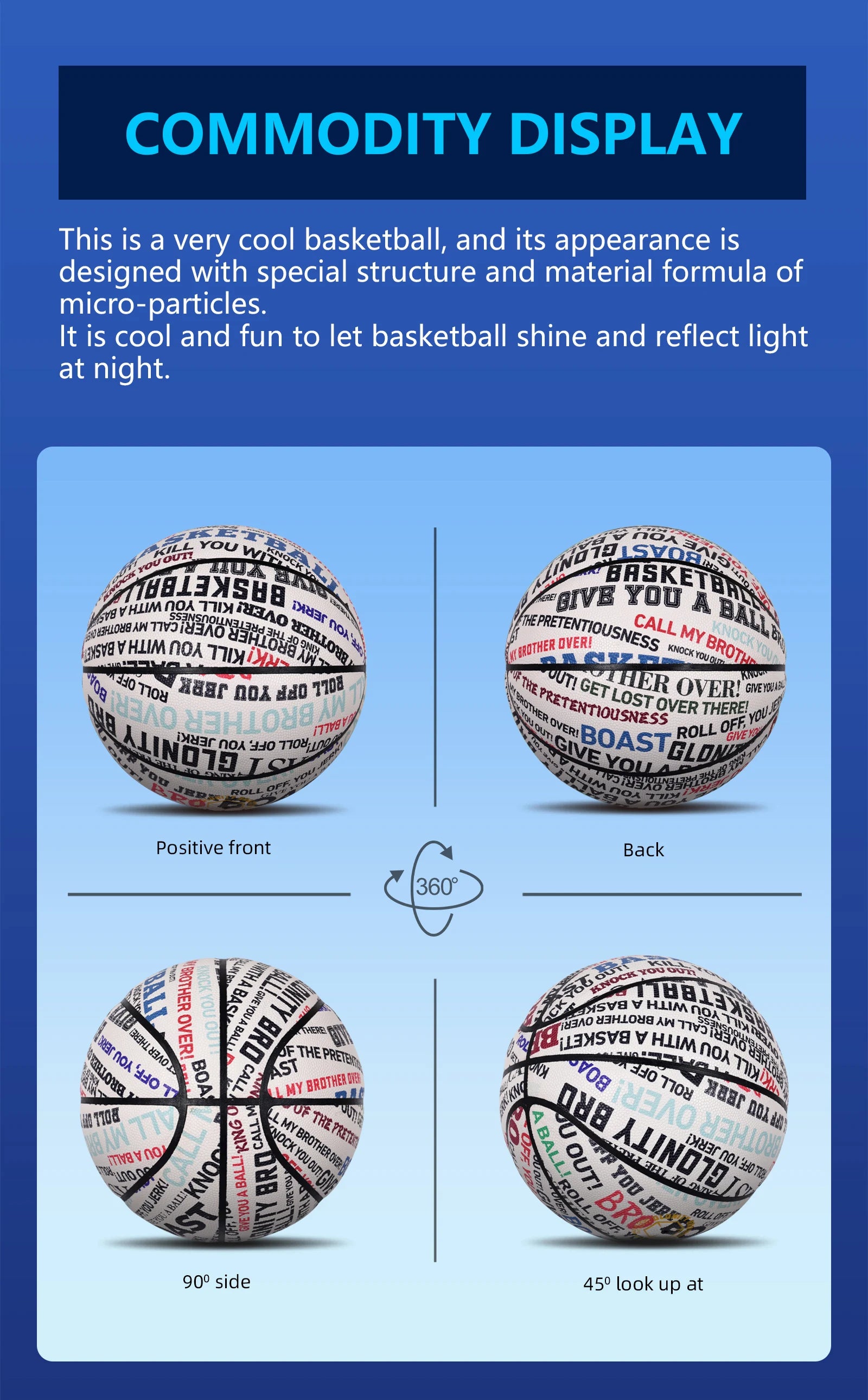 Glow Basketball For Boy Girl Gifts,High Quality Composite Leather Standard Size 6&7 Outdoor Street Luminous Blue Balls Night Use