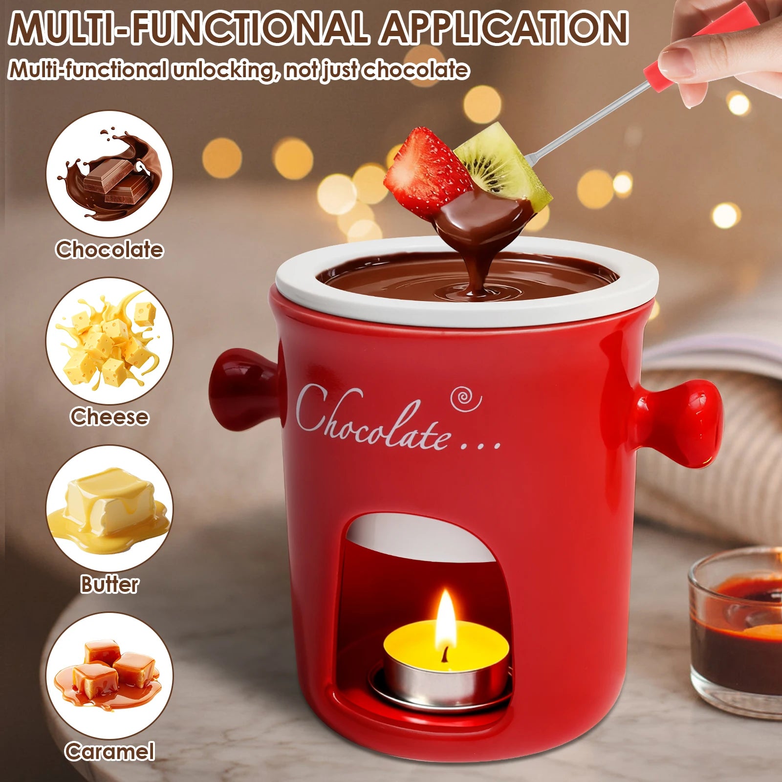 280ml Fondue Pots Fondue Mug Personal Mini Chocolate Cheese Ice Cream Fondue Maker Kit Individual Butter Melter Cup Small Warmer