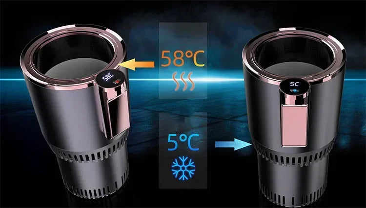 2-in-1 Smart Cooling Heating Car Cup Holder Intelligent Hot and Cold Cup Holder Mini Car Refrigerator Office Cooling and Heating