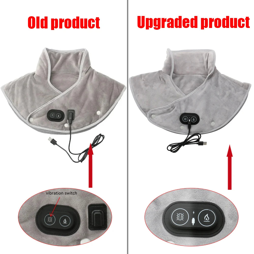 Electric Shoulder Neck Vibrating Massager Wrap Thermal Shoulder Back Warmer Heated Scarf USB Cervical Brace Relief Fatigue Tool