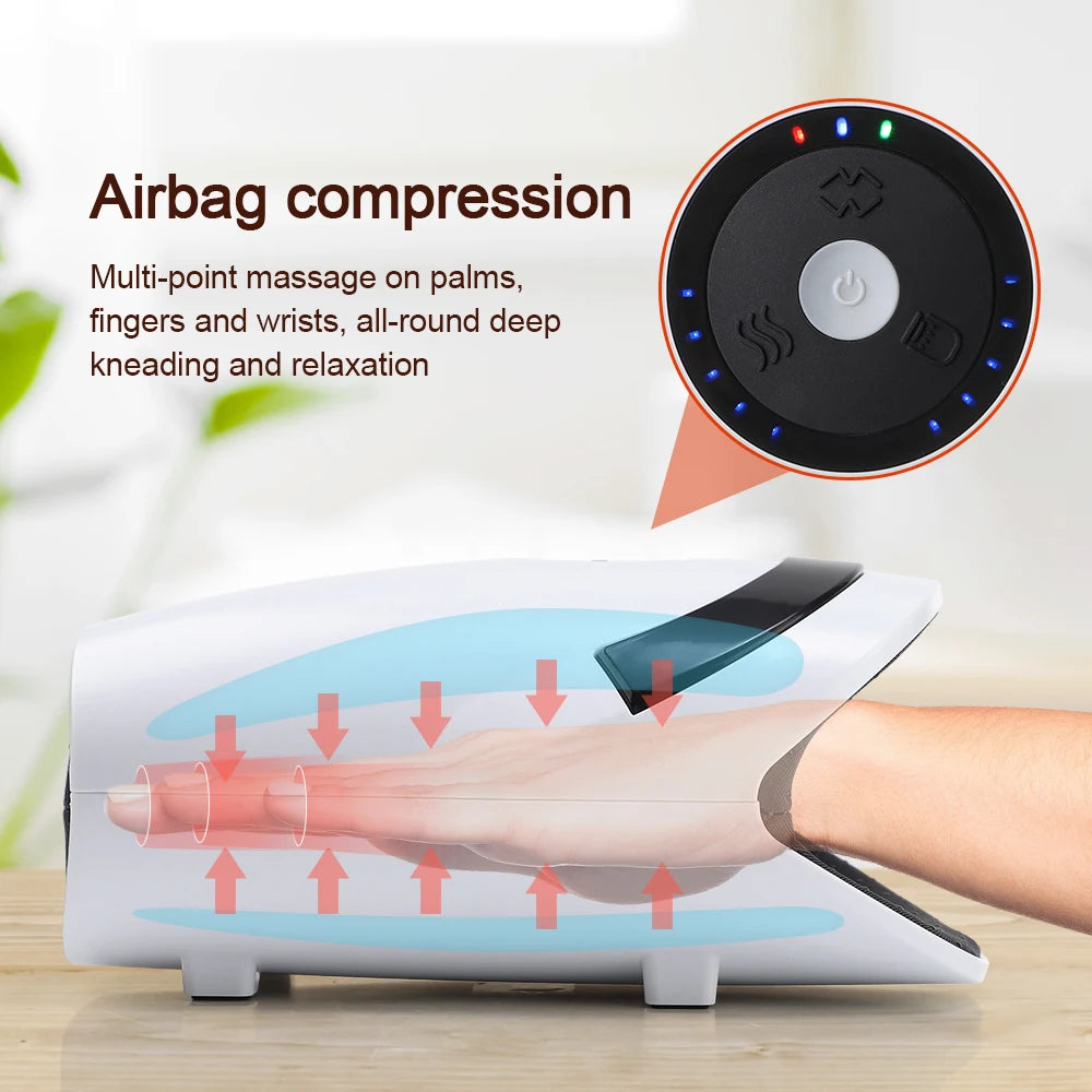 Electric Hand Massager with 5 Levels Air Compression Heat Palm Finger Massage Machine for Arthritis Finger Numbness Hand Relax