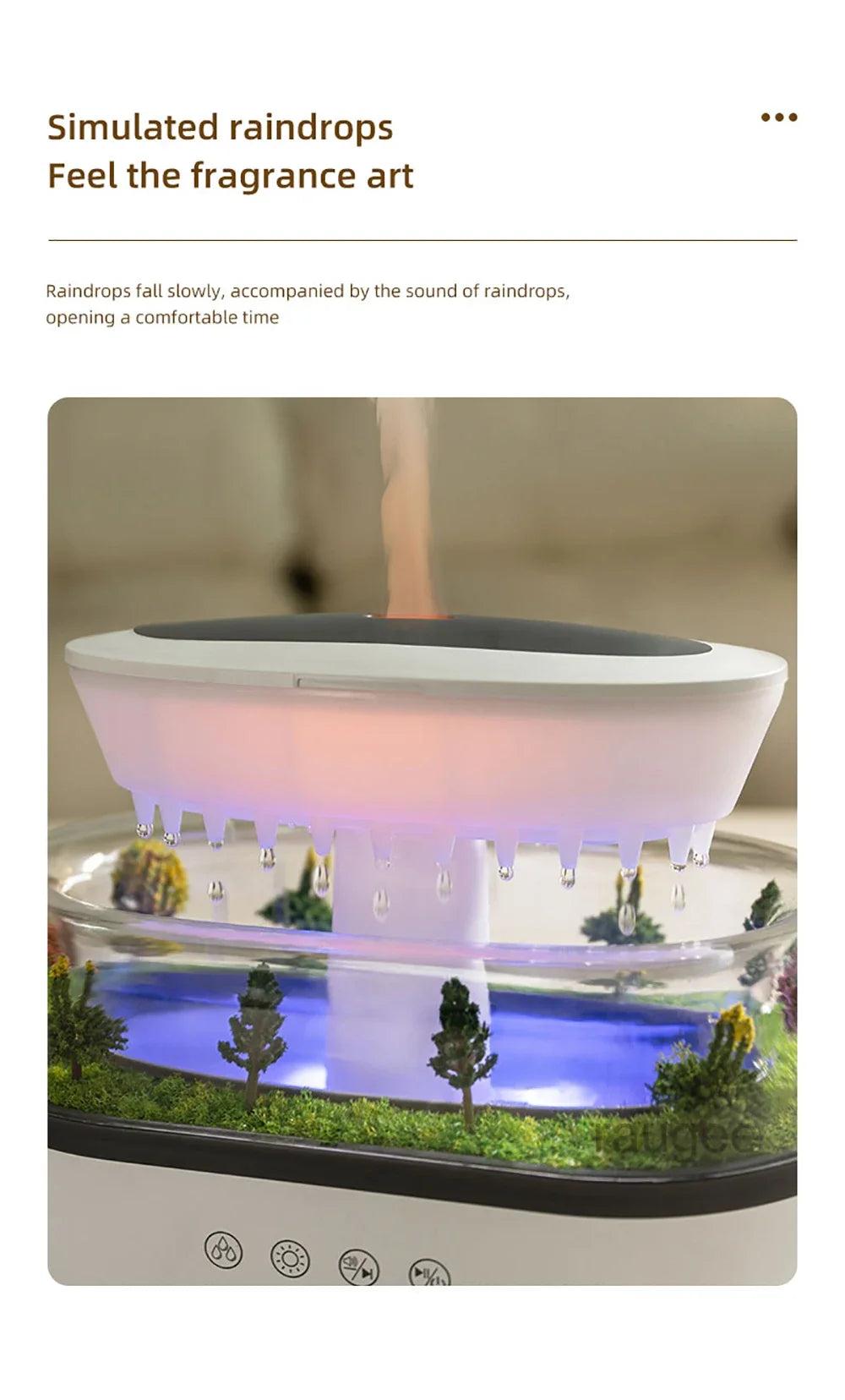 New Raindrop Air Humidifier Aroma Humidifier Colorful Atmosphere Light White Noise Music Essemtial Home Oil Fragrance Diffuser
