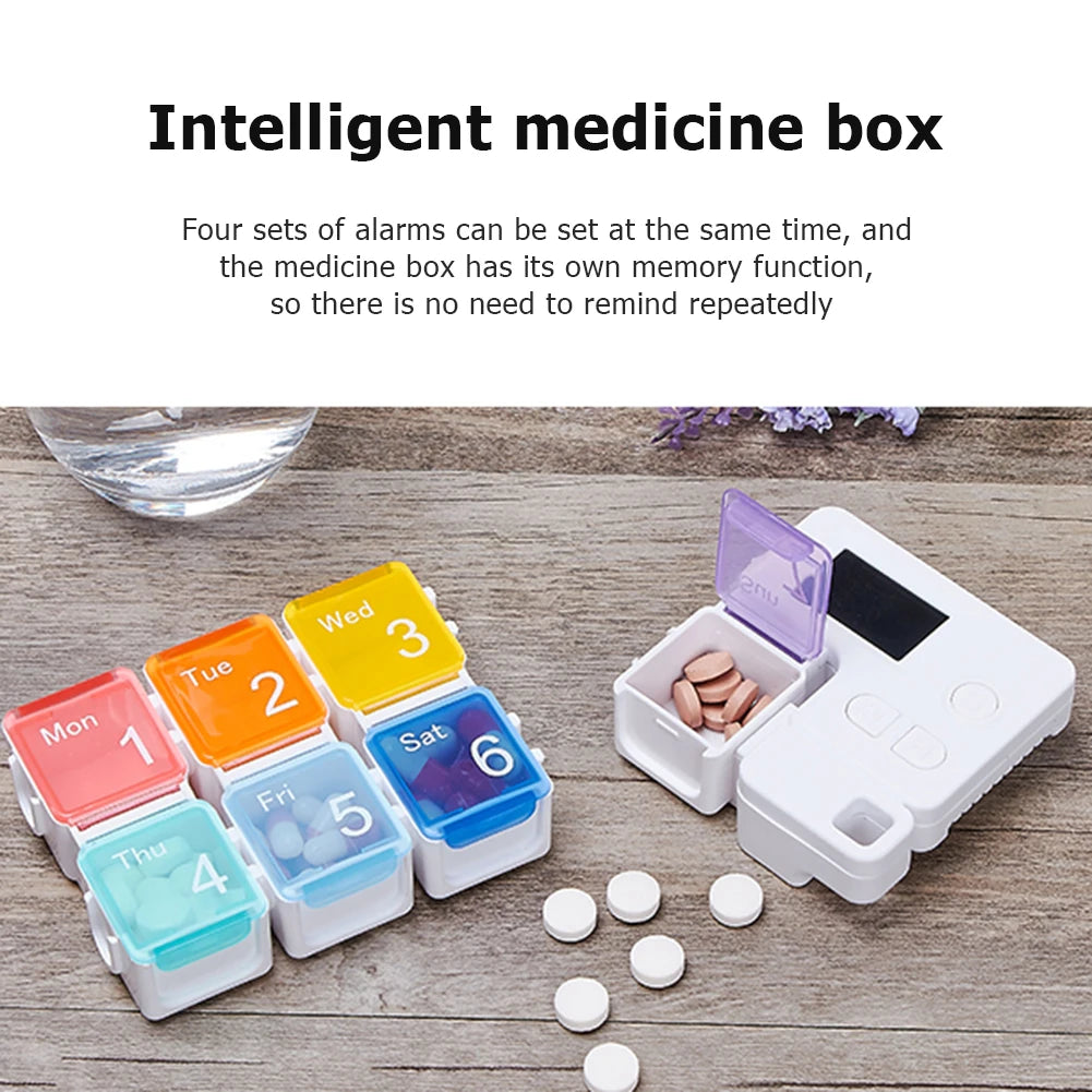 Smart 7-Day Pill Organizer Storage Case Box Weekly Pills Drug Electronic Timing Reminder Medicine Container Alarm Box