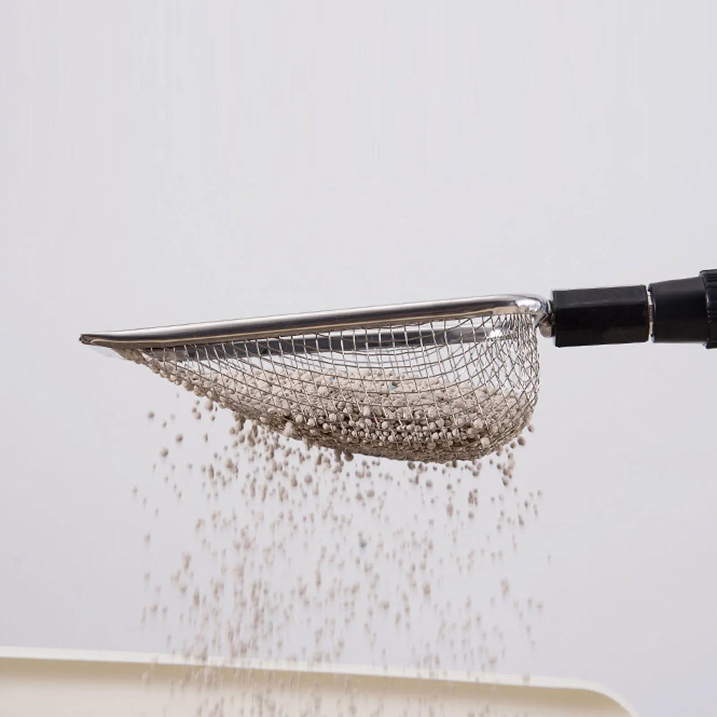 Cat Poop Shovel Stainless Steel Anti Bending Extendable Litter Sifting Shovel Anti Stick Long Handle Adjustable for Litter Box