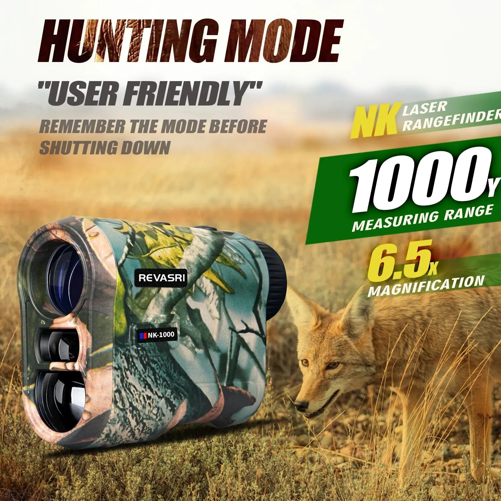 REVASRI Laser Rangefinder 1000M Hunting Range Finder with Rechargeable Battery Outdoor Target Acquisition Technology Monoculars