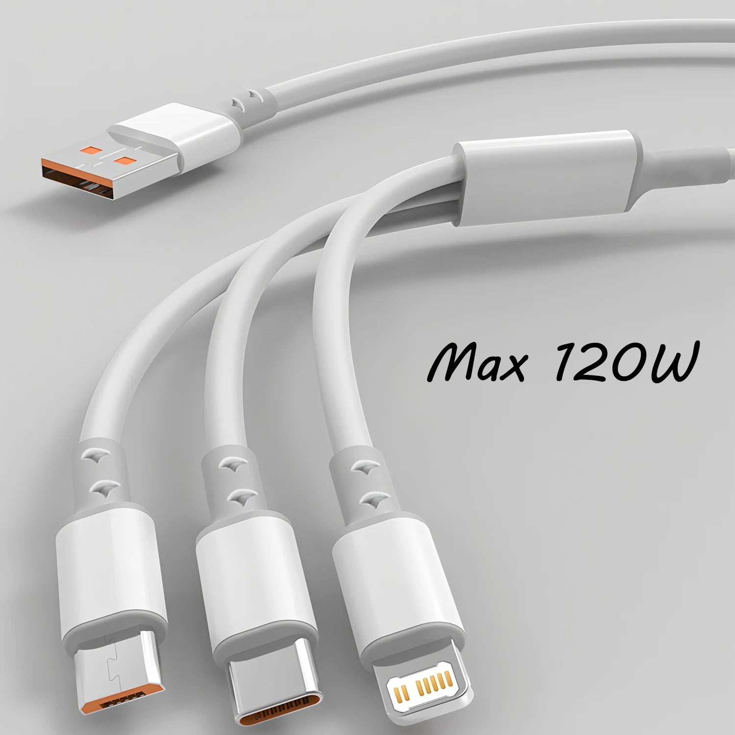 120W 3 in 1 USB Type C Fast Charging Cable 3A Quick Charge Phone Data Line Cord For Iphone 17 15 14 Xiaomi Huawei USB C PD Cable