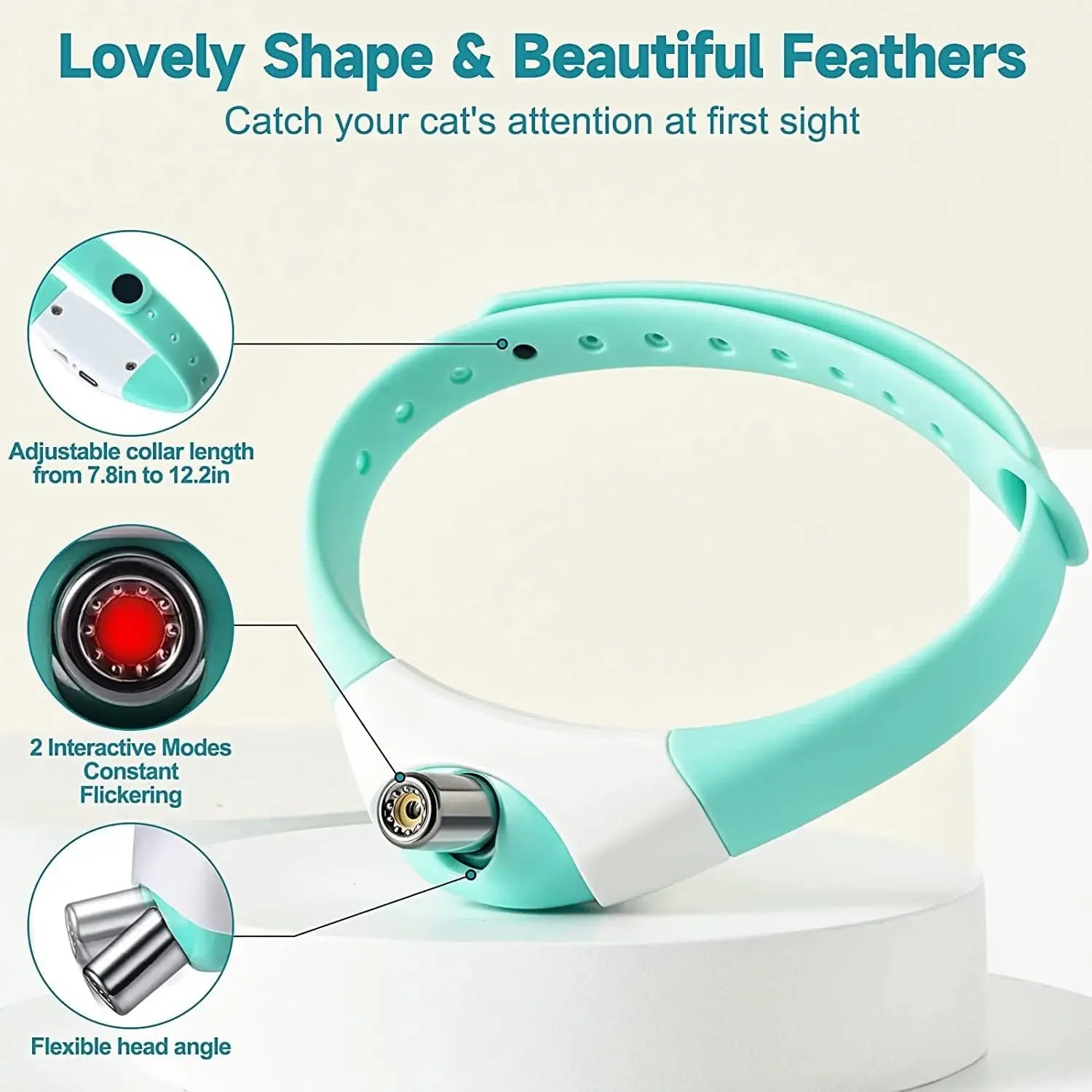 Rechargeable Cat Collar Laser Toy with Red Light, Interactive Cat Laser Toy for Bored Indoor Cats, Electric Laser Collar Toy