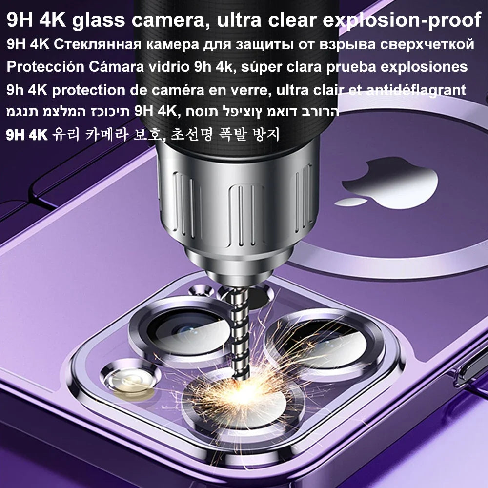 Magnetic Plating Case For iPhone 15 16 14 17 13 12 11 Pro Max Air Camera Lens Protector Glass For Magsafe Wireless Charger Cover