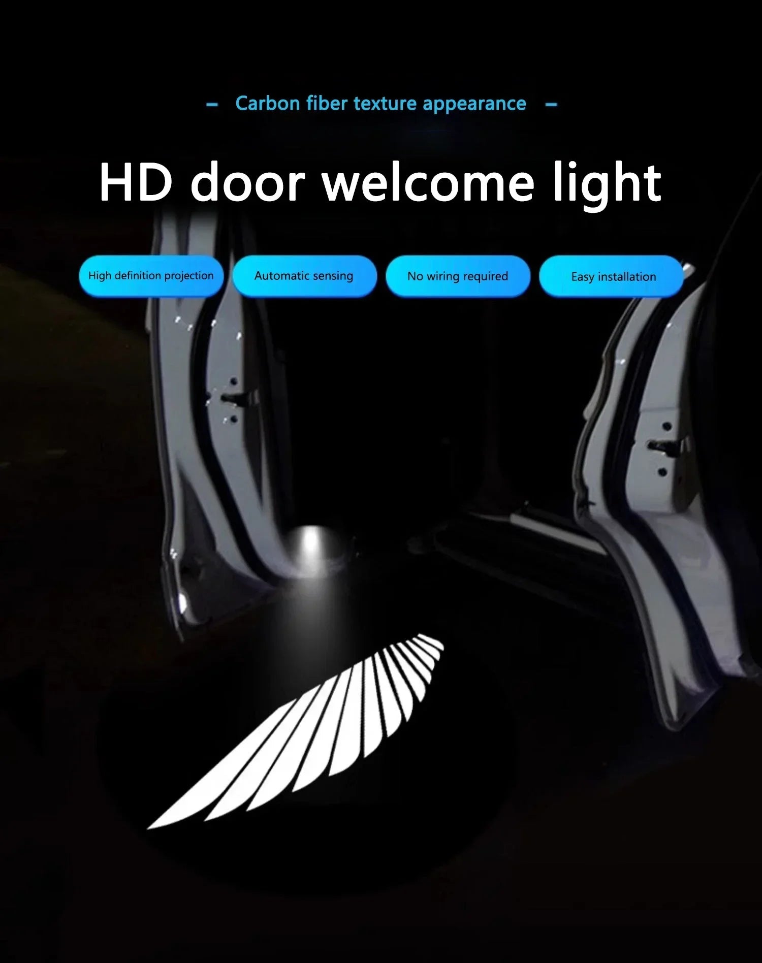 2Pcs Car Angel Wings Wireless Car Door Welcome Courtesy Shadow Projector Lamp LED HD Logo Light Cars Accessories
