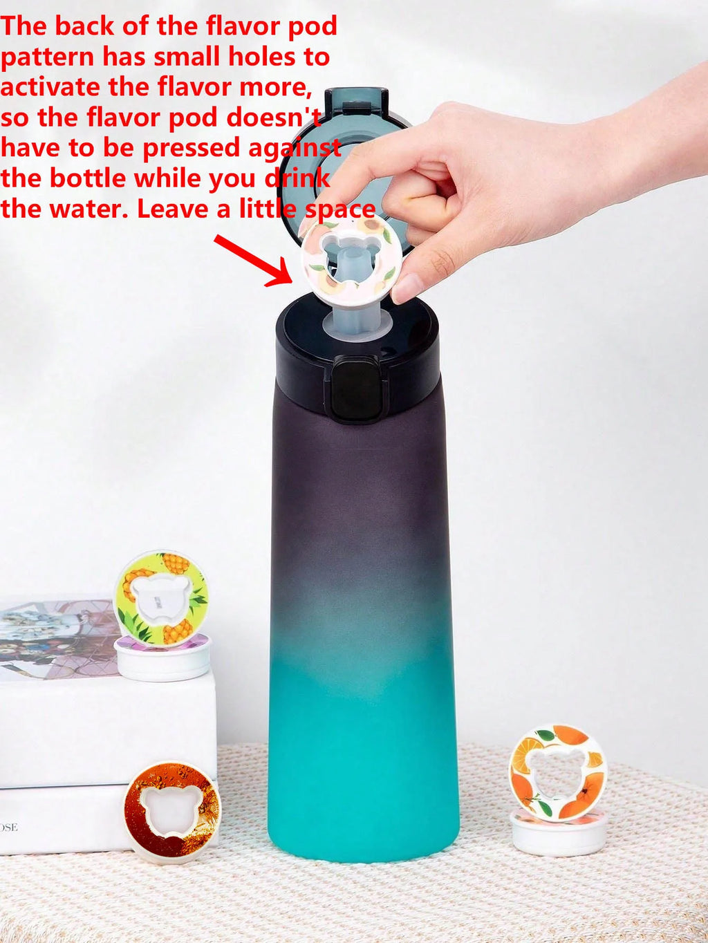 1pc 650ml Flavored Water Bottle with Random 1 Flavour Pods Air Water Bottle Frosted Black Air Camping Sport Fitness Cup