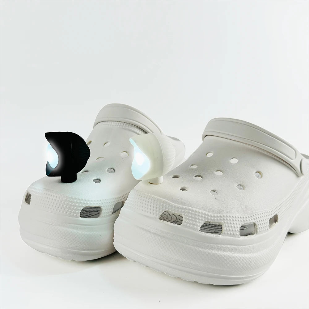 2pcs LED Shoe Lights Charms Upgrade Headlight Rechargeable for Night Walks Shoes Charms PVC Accessories, 3 Lighting Modes